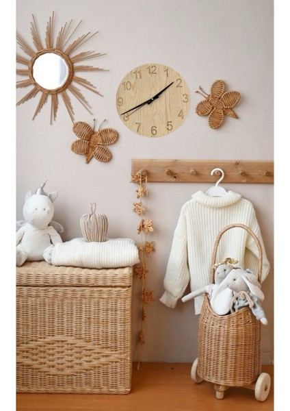 Doğal Ahşap Saat, Iskandinav Tarzı, Ekru, Şık ve Zarif Tasarım