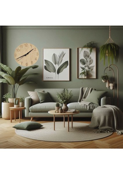 Doğal Ahşap Saat, Iskandinav Tarzı, Ekru, Şık ve Zarif Tasarım