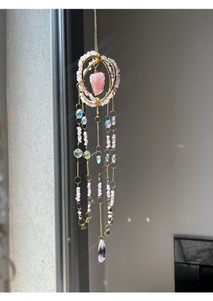 Pembe Kuvars Sun Catcher 8 - Güneş Tutucu, Güneş Yakalayıcı, Doğal Taşlı, El Yapımı