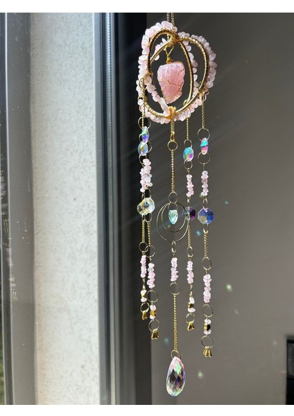 Pembe Kuvars Sun Catcher 8 - Güneş Tutucu, Güneş Yakalayıcı, Doğal Taşlı, El Yapımı modelleri