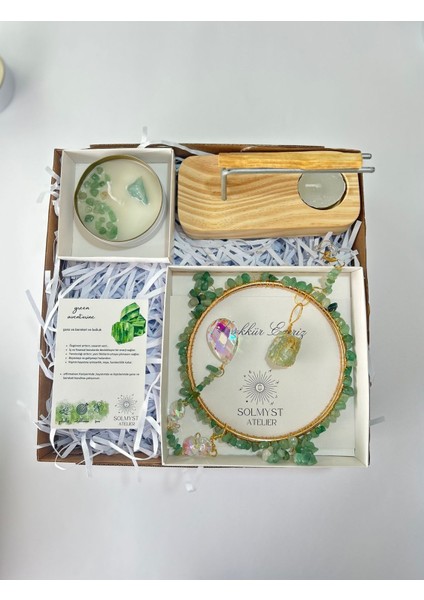 Aventurin Hediye Kutusu 4 - Doğal Taş Sun Catcher, Mum, Palo Santo ve Palo Santo Tütsülük