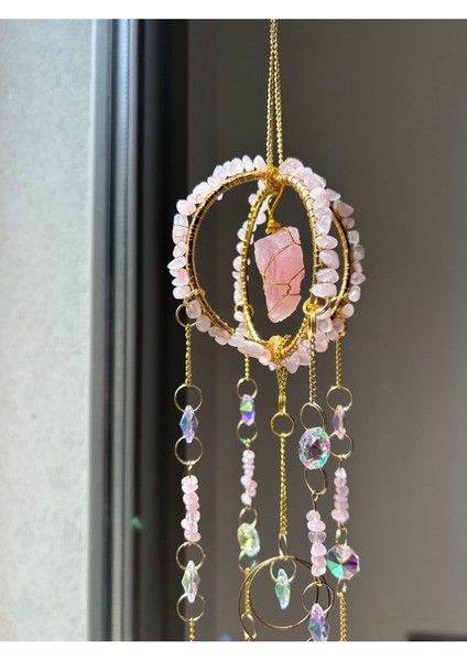 Pembe Kuvars Sun Catcher 8 - Güneş Tutucu, Güneş Yakalayıcı, Doğal Taşlı, El Yapımı fırsatları