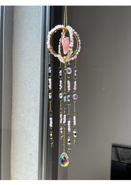 Pembe Kuvars Sun Catcher 8 - Güneş Tutucu, Güneş Yakalayıcı, Doğal Taşlı, El Yapımı indirimleri
