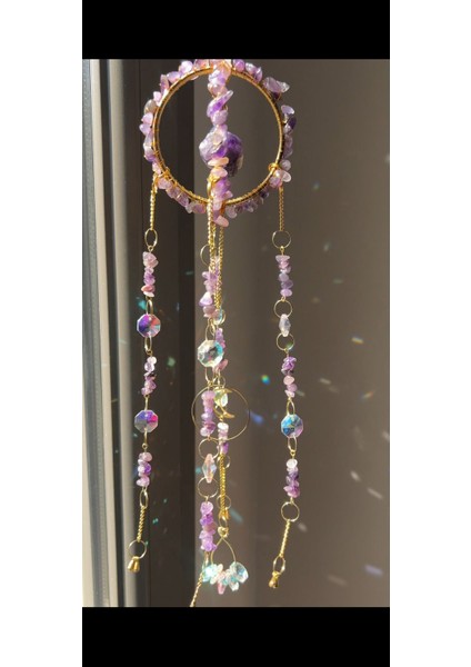 Ametist Sun Catcher 6 - Güneş Tutucu, Güneş Yakalayıcı, Doğal Ametist Taşlı, El Yapımı