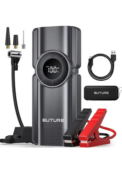 BETA01 3500A 2000mah Lastik Şişirme Kompresörlü Taşınabilir Akü Takviye Kiti (Çanta + Led Lamba + Powerbank)