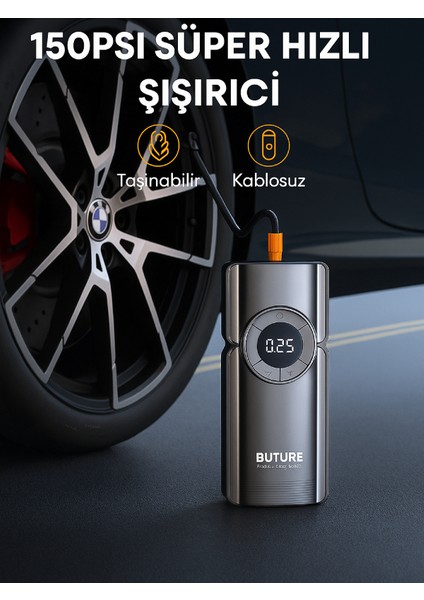 BETA01 3500A 2000mah Lastik Şişirme Kompresörlü Taşınabilir Akü Takviye Kiti (Çanta + Led Lamba + Powerbank)