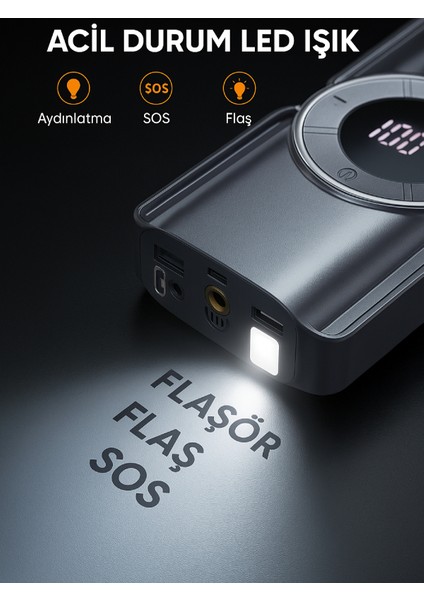BETA01 3500A 2000mah Lastik Şişirme Kompresörlü Taşınabilir Akü Takviye Kiti (Çanta + Led Lamba + Powerbank)