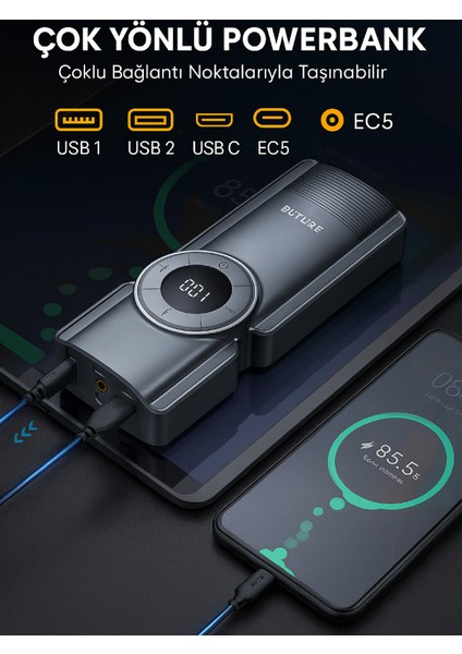 BETA01 3500A 2000mah Lastik Şişirme Kompresörlü Taşınabilir Akü Takviye Kiti (Çanta + Led Lamba + Powerbank)