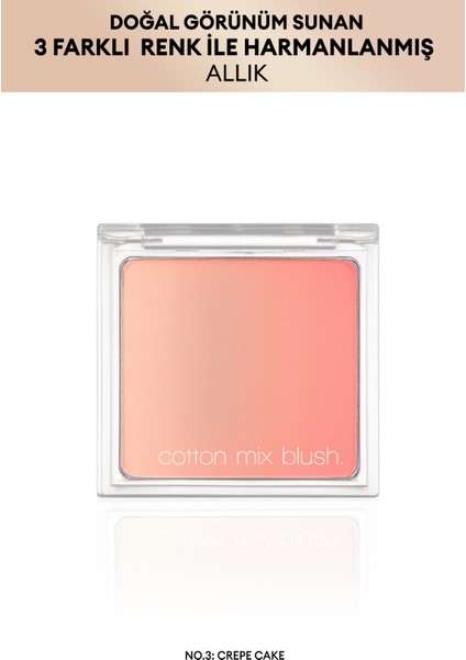 Doğal Görünümlü, 3 Farklı Renk Tonu İçeren, Uzun Süre Kalıcı Allık Cotton Mix Blush (No.3)
