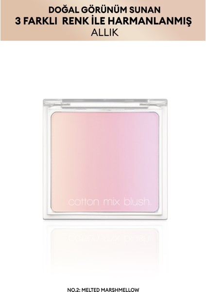 Doğal Görünümlü, 3 Farklı Renk Tonu İçeren, Uzun Süre Kalıcı Allık Cotton Mix Blush (No.2)