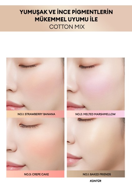 Doğal Görünümlü, 3 Farklı Renk Tonu İçeren, Uzun Süre Kalıcı Allık Cotton Mix Blush (No.2) modelleri