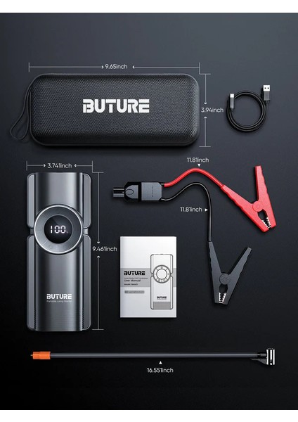 BETA01 3500A 2000mah Lastik Şişirme Kompresörlü Taşınabilir Akü Takviye Kiti (Çanta + Led Lamba + Powerbank)