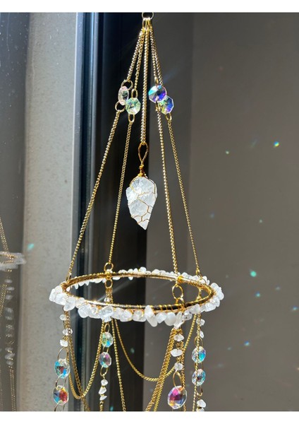 Kristal Kuvars Sun Catcher 6 - Güneş Tutucu, Güneş Yakalayıcı, Doğal Taşlı, El Yapımı modelleri