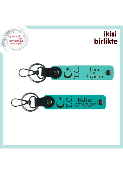 Romantik Hediyeler Arasında En Özeli – Ay Yıldız Tc Kişiye Özel Anahtarlık, Turkuaz-Turkuaz