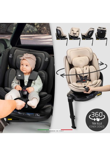 Stradafix 360° Dönen I-Size Oto Koltuğu Isofix 40-150 cm 0-36 kg Gri