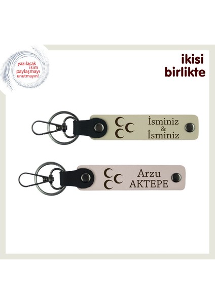 Kalpten Aşk ve Vefa Hediyesi – Sevgiliye Üç Hilal Anahtarlık Seti, Sütlü Kahve-Pudra