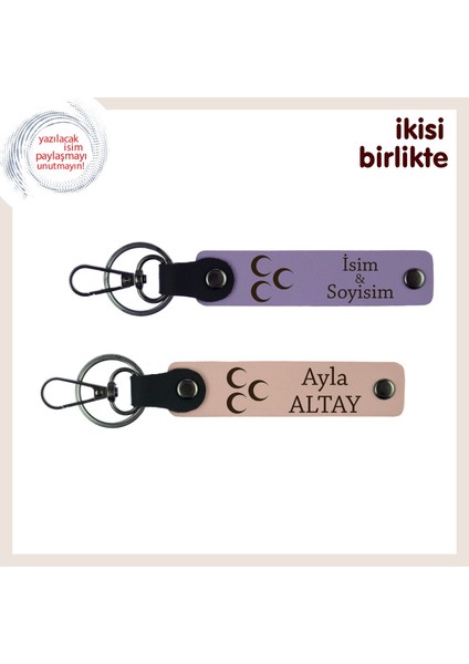 Vatan Sevgisi Için Üç Hilal Anahtarlık – Kişisel Hediyelik Deri Set X2, Mor-Yavru Ağzı