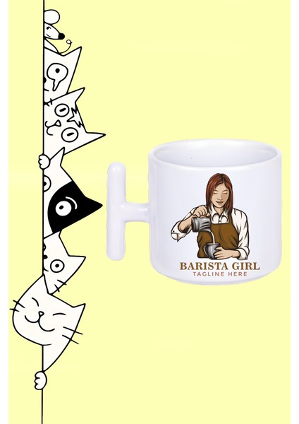 Barista Girl Tagline Here Barista Kız Sloganı Burada Tasarım Baskılı Beyaz T Sap Kupa Bardak