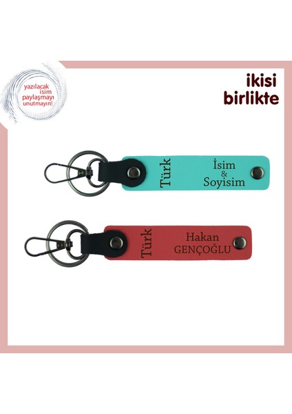 Kalbinin Sahibine Milli Ruhlu Hediye – Türk Yazısı Anahtarlık X2 Set, Turkuaz-Nar Çiçeği