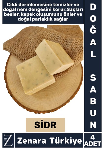 Bitkisel Organik Doğal Saç Yüz Vücut El Kullanım Cilt Temizleyici Sabun Sidr 4 Adet