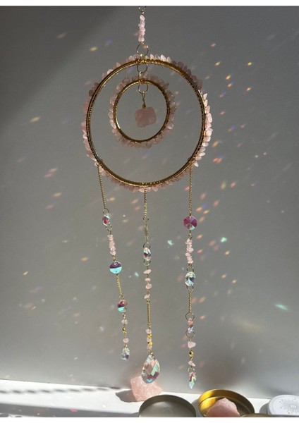Pembe Kuvars Sun Catcher 4 - Güneş Tutucu, Güneş Yakalayıcı, Doğal Taşlı, El Yapımı fırsatları