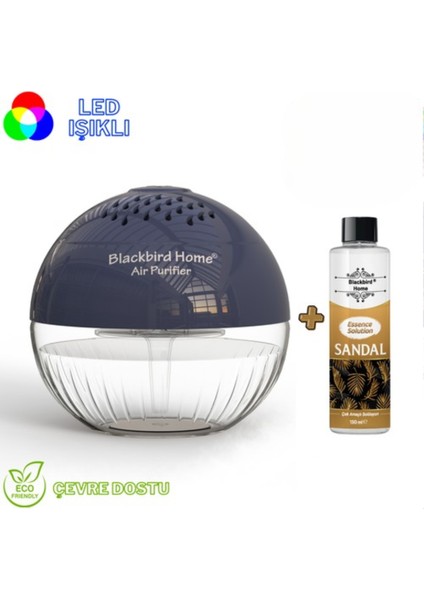 Işıklı Hava Temizleyici Küre Antrasit + 150 ml Sandal Küre Solüsyonu