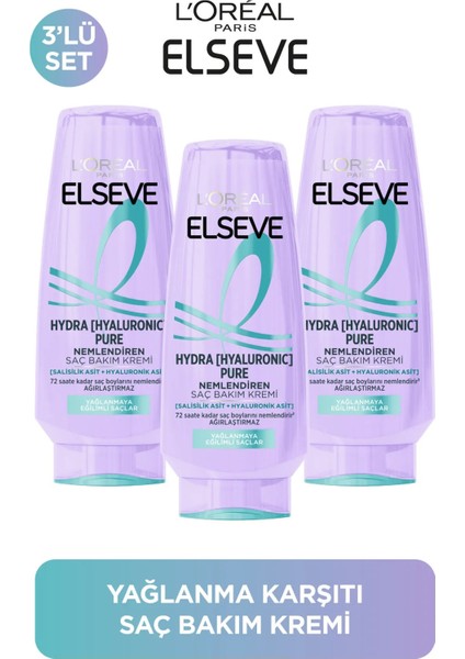 L'Oreal Paris 3'lü Elseve Hydra Pure [Hyaluronic] Ağırlaştırmadan Nemlendiren Saç Bakım Kremi 250ml