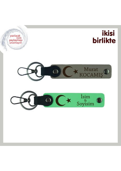 Yeni Mezun Avukata Gurur Dolu Hediye, Ay Yıldızlı Isim Yazılabilir Anahtarlık, Kül Gri-Yeşil