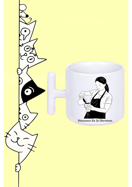 Dünyanın En Iyi Baristası Tasarım Baskılı Beyaz T Sap Kupa Bardak