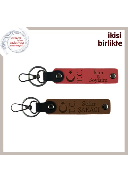 Milli Kimliği Yansıtan Hediye – Ay Yıldız Tc Motifli, Isme Özel Deri Anahtarlık, Nar Çiçeği-Kahve