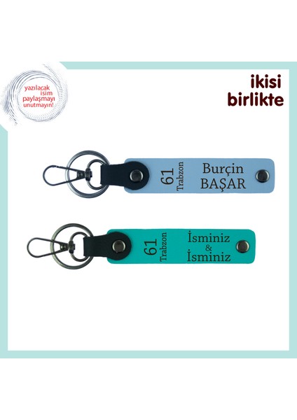 Karadenizli Nişanlıya Duygusal Hediye, 61 Trabzon Temalı Anahtarlık Takımı, Gök Mavi-Koyu Turkuaz