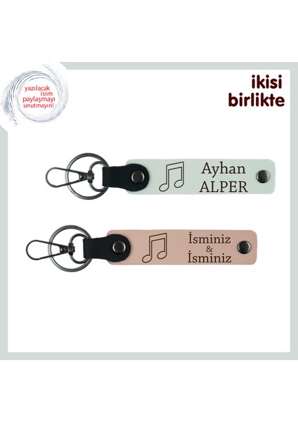 Nota Detaylı Deri Anahtarlık Seti, Müziğiyle Yürekleri Isıtanlara, Adını Yazdır, Beyaz-Yavru Ağzı