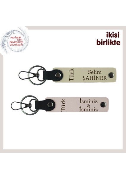 Kalpten Aşk ve Vefa Hediyesi – Sevgiliye Türk Yazısı Anahtarlık Seti, Sütlü Kahve-Pudra
