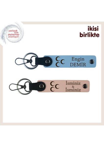 Askerlik Anısı Olarak Hediye – Üç Hilal Isimli Anahtarlık Takımı, Gök Mavi-Yavru Ağzı