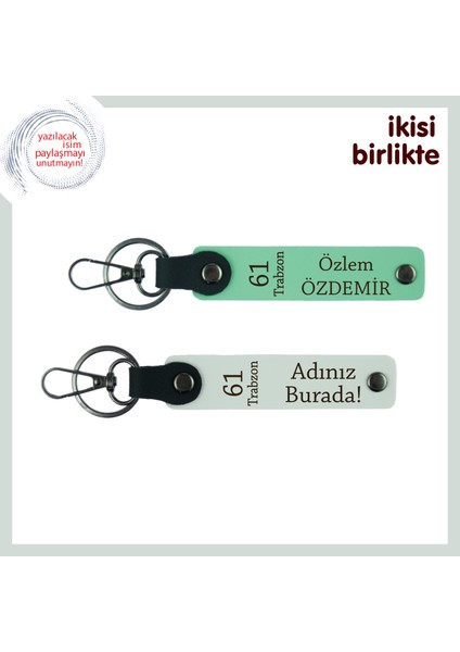 Babaya Memleket Hatırası, 61 Trabzon Temalı Isme Özel Deri Anahtarlık Hediyesi, Açık Yeşil-Beyaz
