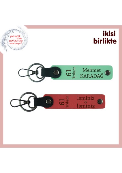 Memleketle Bağını Simgeler, 61 Trabzon Temalı Kişisel Isimli Deri Anahtarlık Set, A Yeşil-Nar Çiçeği