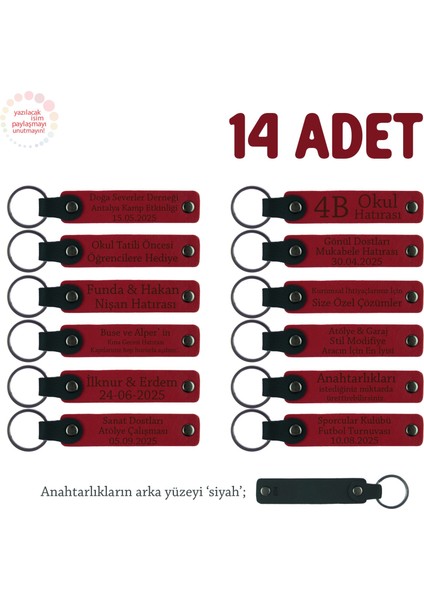 Eğitim Platformu Katılımcılarına, 14'lü Set, Isimli Deri Anahtarlık Hediyesi, Kırmızı & Siyah