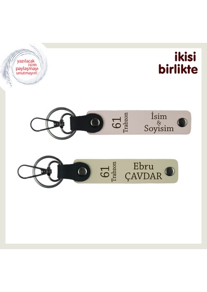 Memleket Hasreti Yansıtan Deri Anahtarlık 2'li Set, Isim Yazılabilir Özellikli , Pudra-Sütlü Kahve