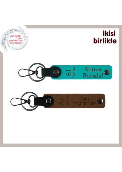 Sevdiğinle Paylaşabileceğin Armağan, 61 Trabzon Temalı Deri Anahtarlık Takımı, Koyu Turkuaz-A Kahve