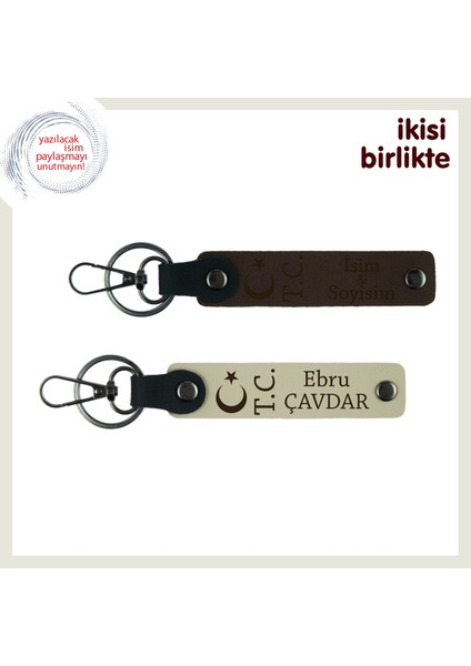 Asker Arkadaşına Hatıra – Ay Yıldız Tc Kişiye Özel 2’li Deri Anahtarlık Takımı, Koyu Kahve-S Kahve