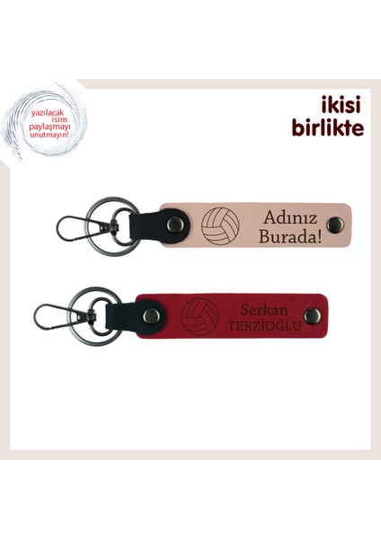 Voleybol Takımı Için Isimli Deri Anahtarlık Seti X2, Kişiselleştirilebilir, Yavru Ağzı-Kırmızı