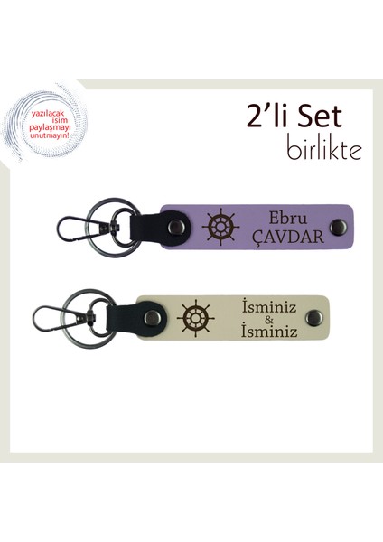Sevgiyle Taşınacak Bir Hatıra, Gemi Dümeni Motifli Deri Anahtarlık Seti, Mor Menekşe-Sütlü Kahve