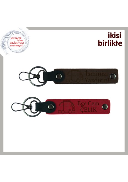 Kamp ve Karavan Sevdasına En Yakışan Hatıra, Deri Anahtarlık 2’li Set, Koyu Kahve-Kırmızı
