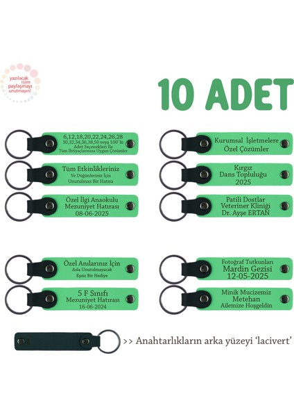 Çocuklardan Annelerine Ortak Hediye, 10'lu Kişiselleştirilebilir Hatıra Anahtarlık, F Yeşil & Laci