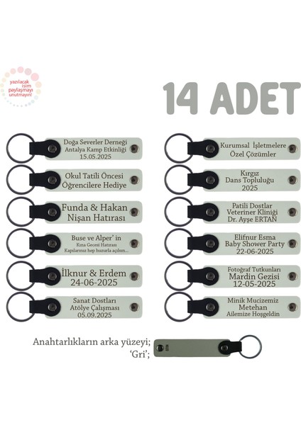Karne Gününde Dağıtılacak Süper Hediye, 14'lü Anahtarlık Set, Isme Özgü Hatıralık, Beyaz & Gri