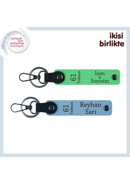 Trabzon Sevdasına Özel Deri Anahtarlık X2'li, Isminiz Yazılı Hatıra Set, Fıstık Yeşil-Gök Mavi