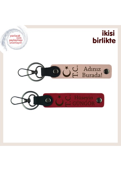 Kişisel Dokunuşuyla Fark Yaratan Hediye – Ay Yıldız Tc Deri Anahtarlık X2'li, Yavru Ağzı-Kırmızı