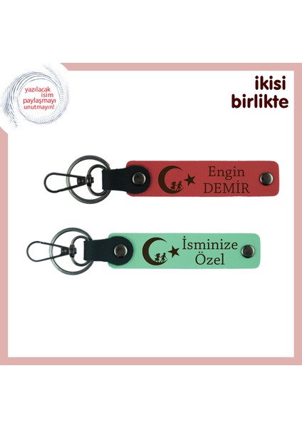 Derin Anlamlı Armağan – Çocuk ve Ayyıldız Temalı Kişisel Anahtarlık Seti, Nar Çiçeği-Yeşil