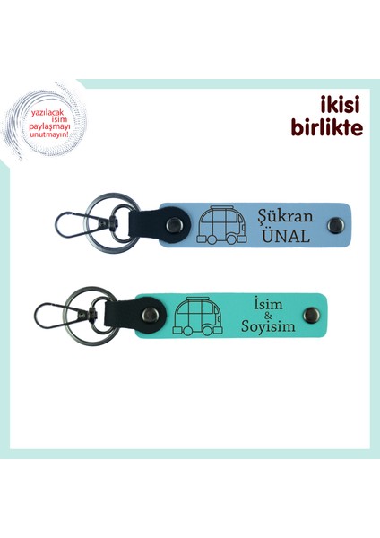 Kamp Alanında Başlayan Dostluklara, Kişiye Özel Karavan Figürlü Anahtarlık, Gök Mavi-Turkuaz