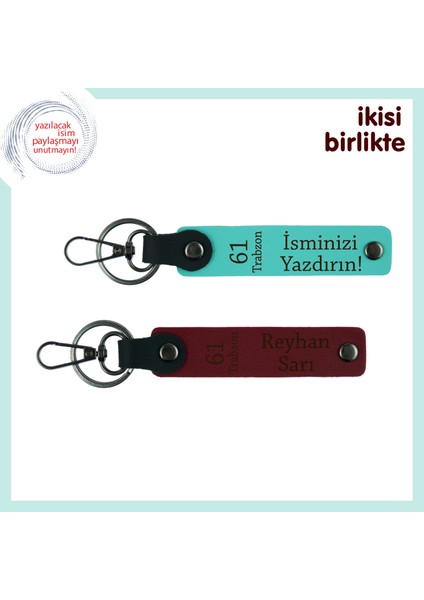 Karadeniz Ruhunu Seven Sevgiliye, 61 Trabzon Yazılı Deri Anahtarlık Seti, Turkuaz-Bordo